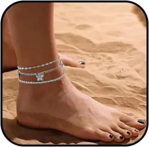 3PCS Gold Ankle Bracelets for Women Dainty Butterfly Ankle Silver Cuba Link Anklets Layered Waterproof Anklet Adjustable Non Tarnish Anklets Ocean Beach Jewelry Set