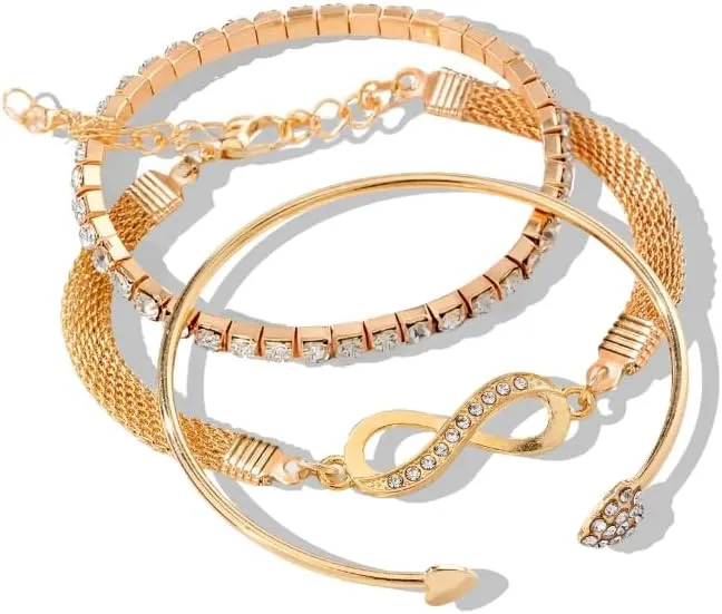 3Pcs Set 14 K Gold Plated Bracelet Set For Women Adjustable Band Love Bangle Bracelets For Women