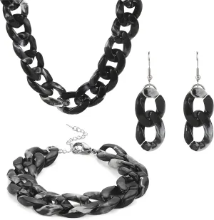 3Pcs/Set Acrylic Chunky Statement Necklace for Women Fashion Punk Retro Cuban Link Bracelet Paperclip Oval Choker Necklaces Multicolor 70S 80S 90S Dangle Earrings Hip Hop Punk Choker paper clip Statement jewelry set