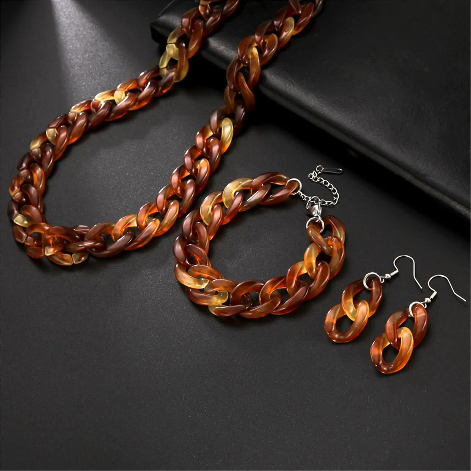 3Pcs/Set Acrylic Chunky Statement Necklace for Women Fashion Punk Retro Cuban Link Bracelet Paperclip Oval Choker Necklaces Multicolor 70S 80S 90S Dangle Earrings Hip Hop Punk Choker paper clip Statement jewelry set