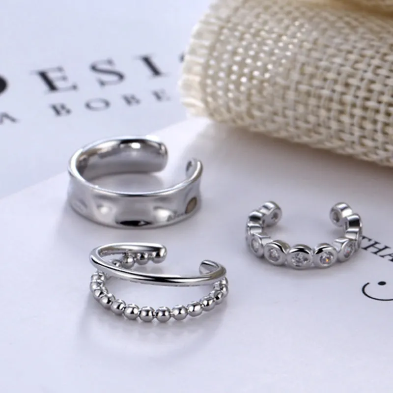 3Pcs/Set Korean Design Zircon Geometric Earrings  Ear Cuff