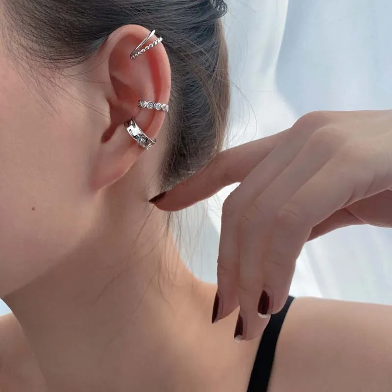 3Pcs/Set Korean Design Zircon Geometric Earrings  Ear Cuff