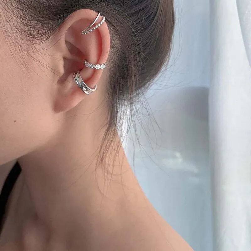 3Pcs/Set Korean Design Zircon Geometric Earrings  Ear Cuff