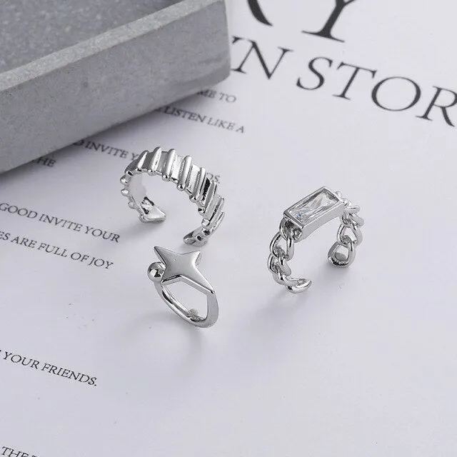 3Pcs/Set Korean Design Zircon Geometric Earrings  Ear Cuff