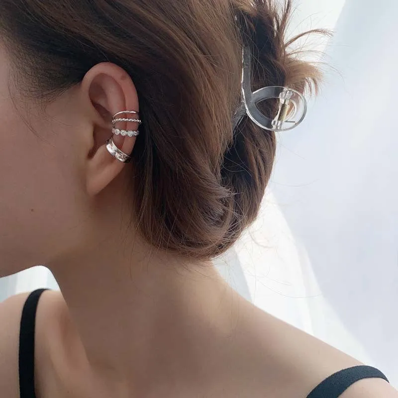 3Pcs/Set Korean Design Zircon Geometric Earrings  Ear Cuff