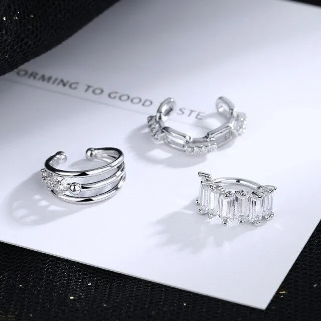 3Pcs/Set Korean Design Zircon Geometric Earrings  Ear Cuff