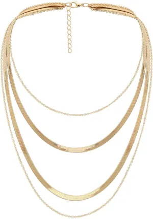 4 Layered Layered Necklace for Women Boho , Herringbone Snake Chain Layered Gold Necklaces for Women Trendy Dainty