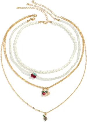 4 Layered Layered Necklace, Imitation Pearl Gold Necklace Chain Women