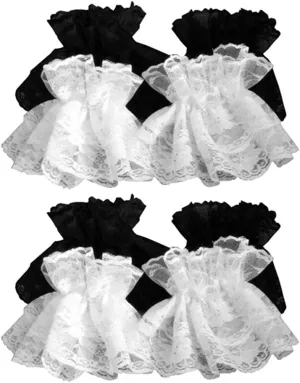 4 Pairs Women Elegant Short Lace Lolita Wrist Gloves Fingerless Bridal Gloves