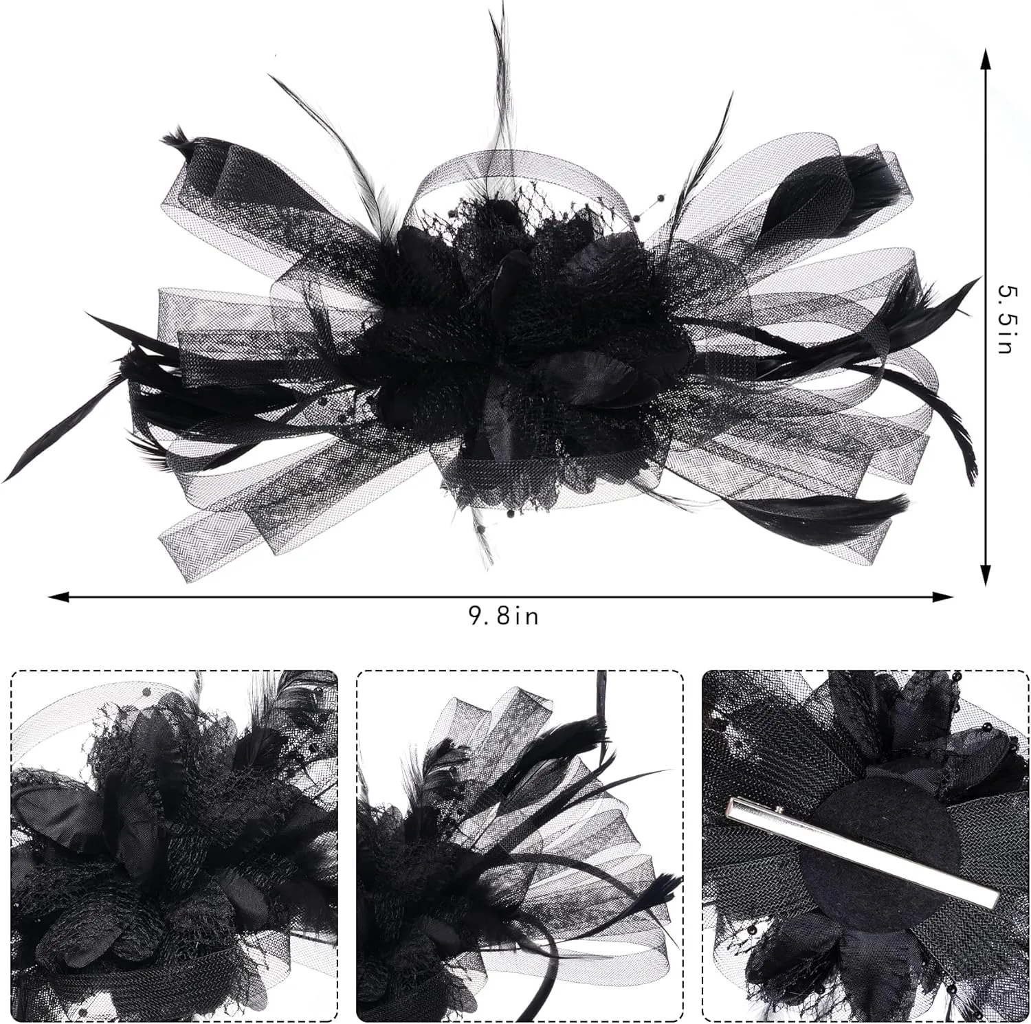 4 Pcs 1920s Fascinators for Women Flower Tea Party Hats Gloves Faux Pearl Jewelry for Halloween Wedding Cocktail Party