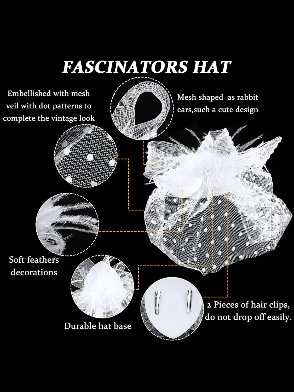4 Pcs 50s Fascinators Hat for Women Tea Party with Short Lace Gloves Pearl Necklace Earrings for Christmas Funeral