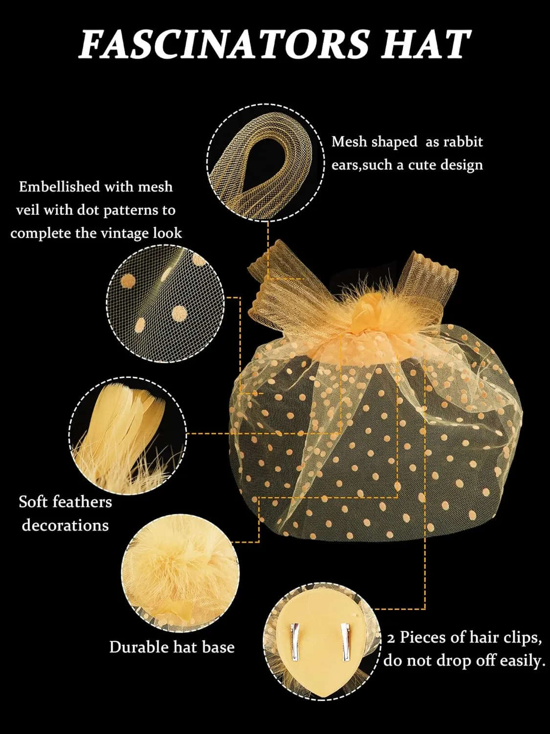 4 Pcs 50s Fascinators Hat for Women Tea Party with Short Lace Gloves Pearl Necklace Earrings for Christmas Funeral