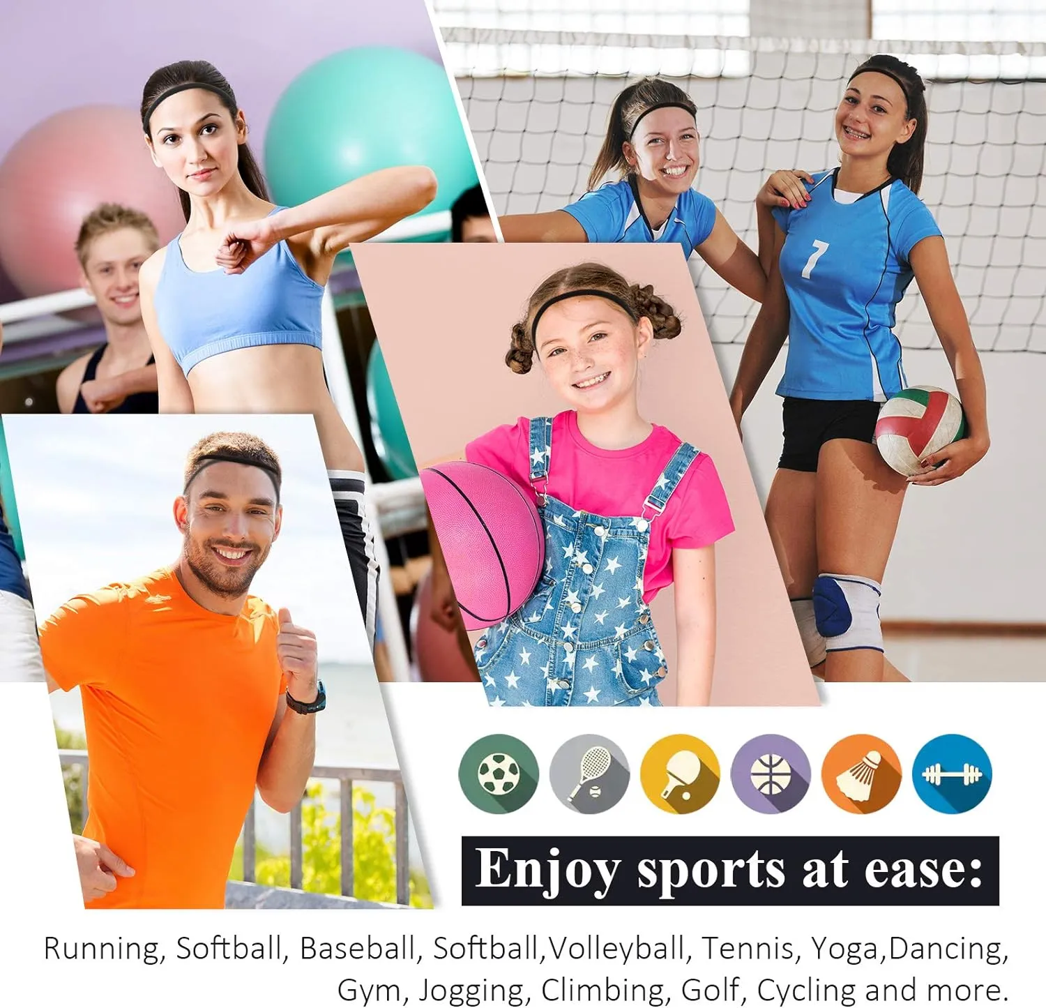 4 Pieces Elastic Sports Headbands Thick Non-Slip Hair Bands for Women and Men