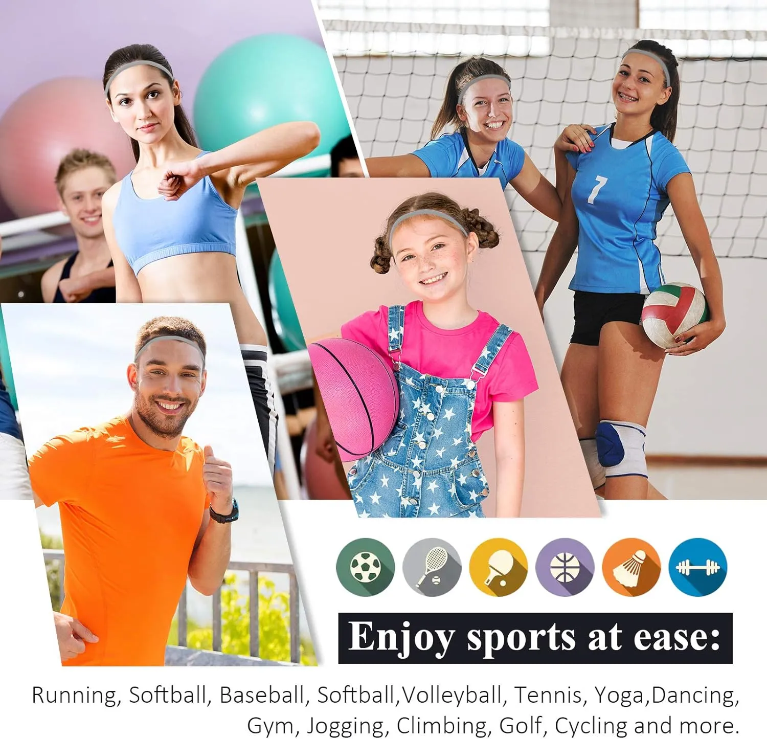 4 Pieces Elastic Sports Headbands Thick Non-Slip Hair Bands for Women and Men