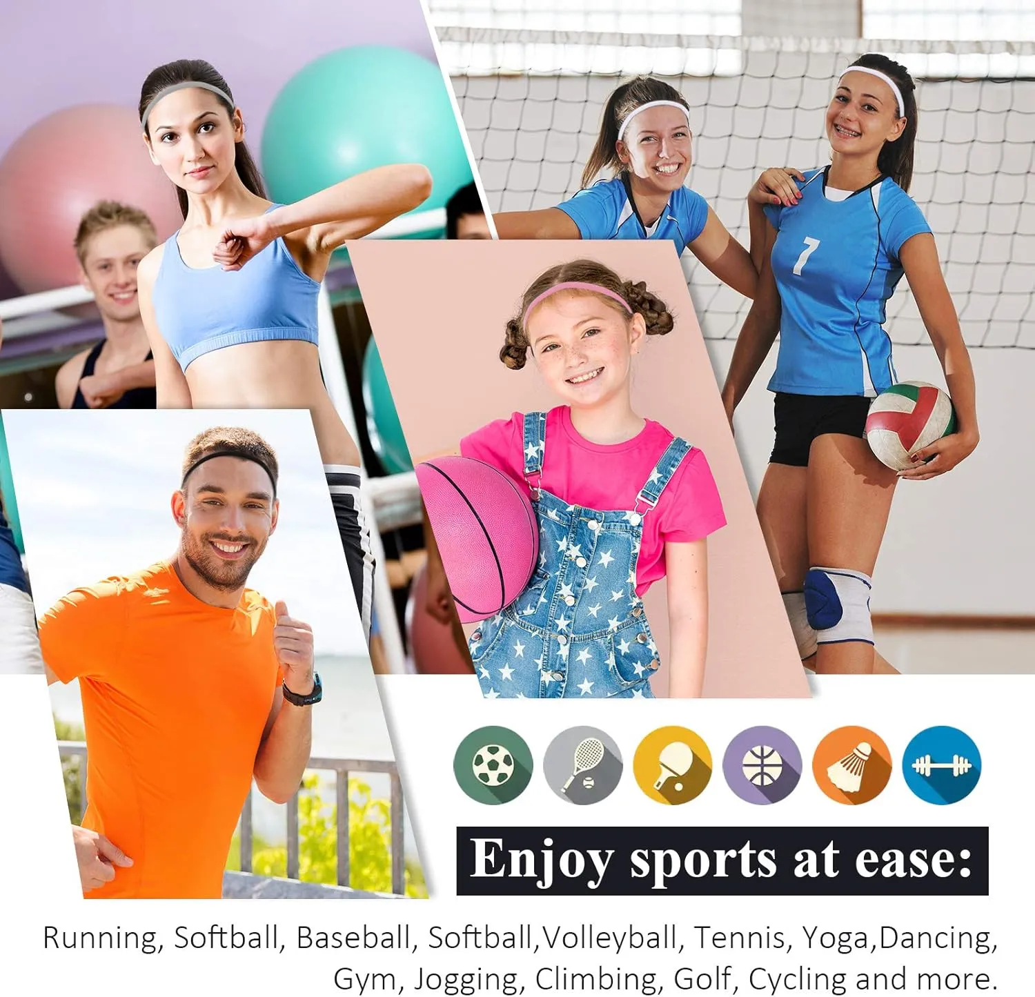 4 Pieces Elastic Sports Headbands Thick Non-Slip Hair Bands for Women and Men
