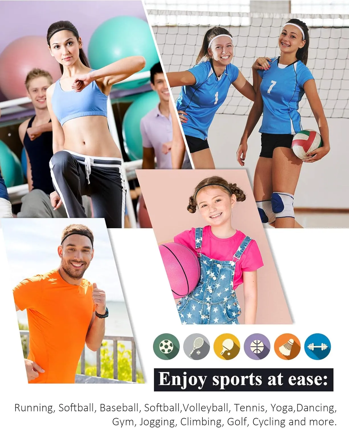 4 Pieces Elastic Sports Headbands Thick Non-Slip Hair Bands for Women and Men