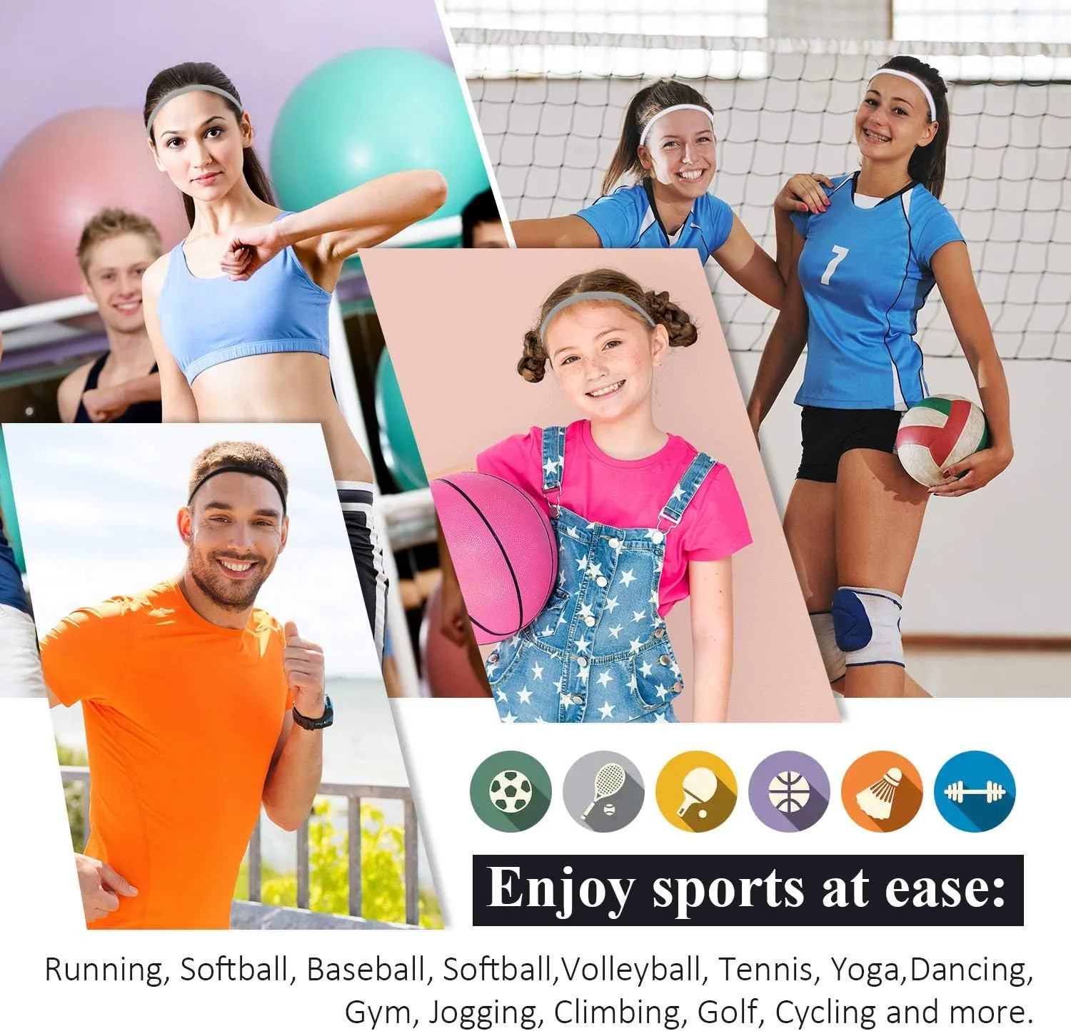 4 Pieces Elastic Sports Headbands Thick Non-Slip Hair Bands for Women and Men