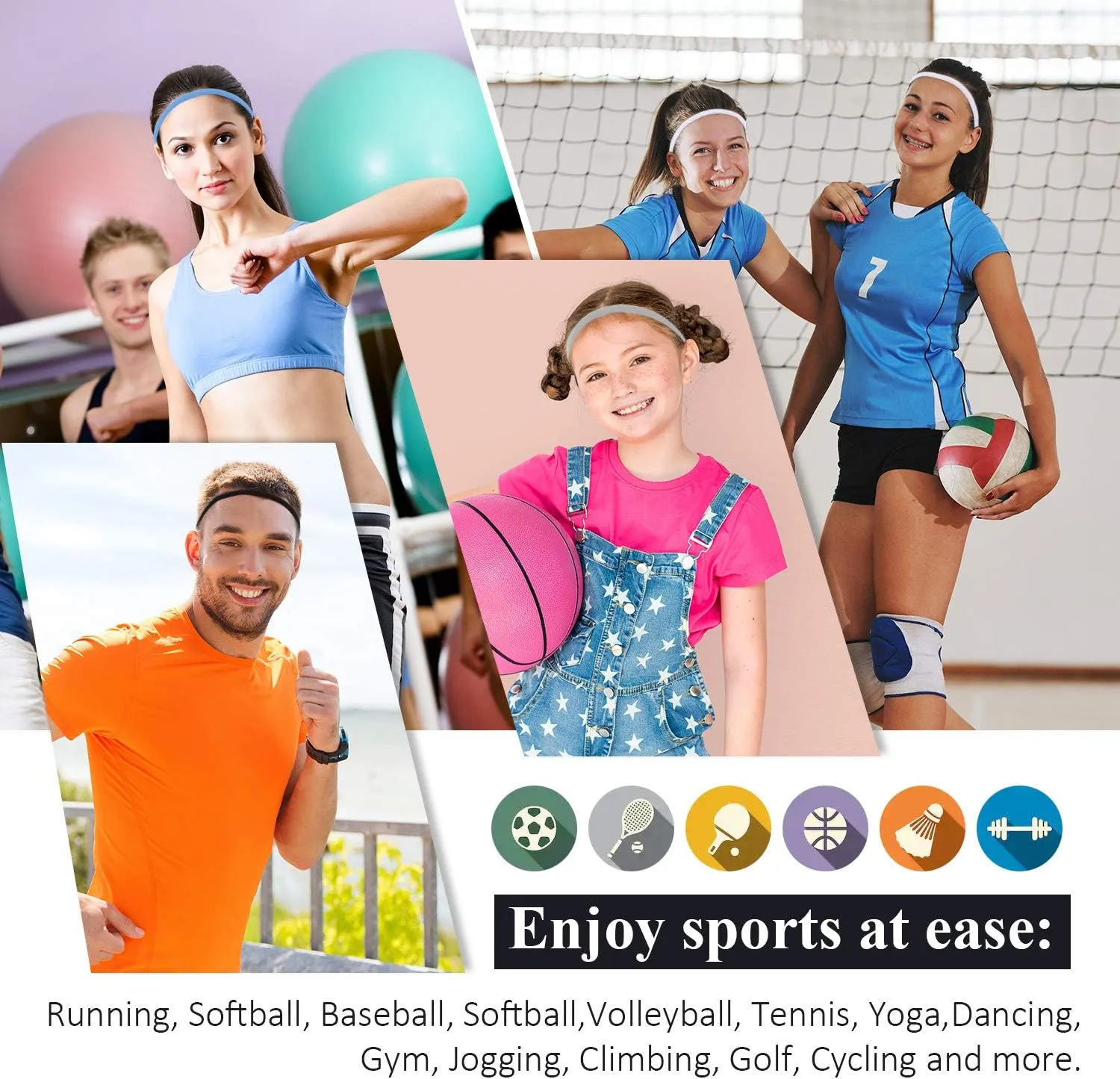 4 Pieces Elastic Sports Headbands Thick Non-Slip Hair Bands for Women and Men