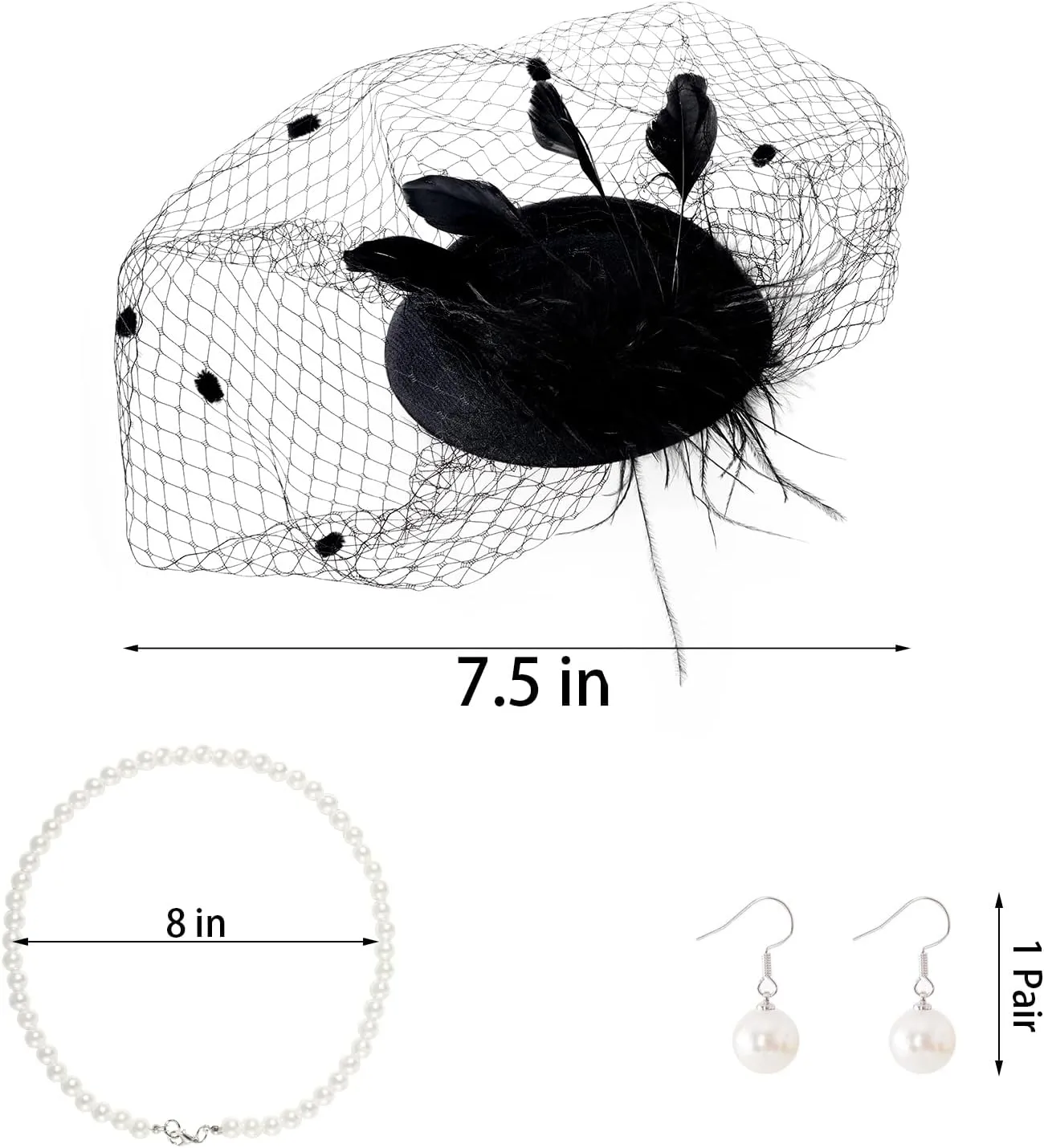 4 Pieces Fascinator Hat for Women Tea Party Include Mesh Hats Gloves Necklace Earring