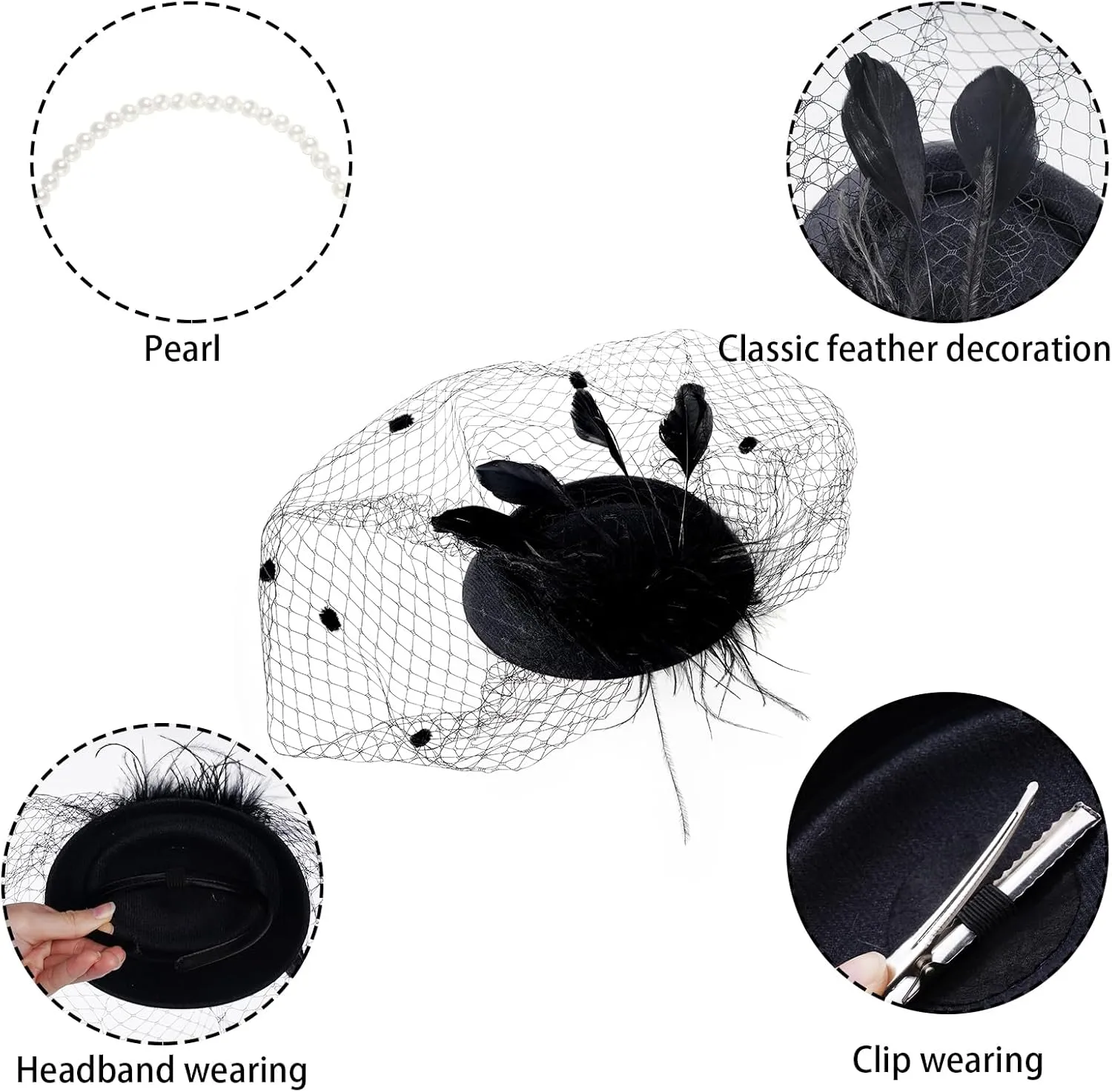 4 Pieces Fascinator Hat for Women Tea Party Include Mesh Hats Gloves Necklace Earring