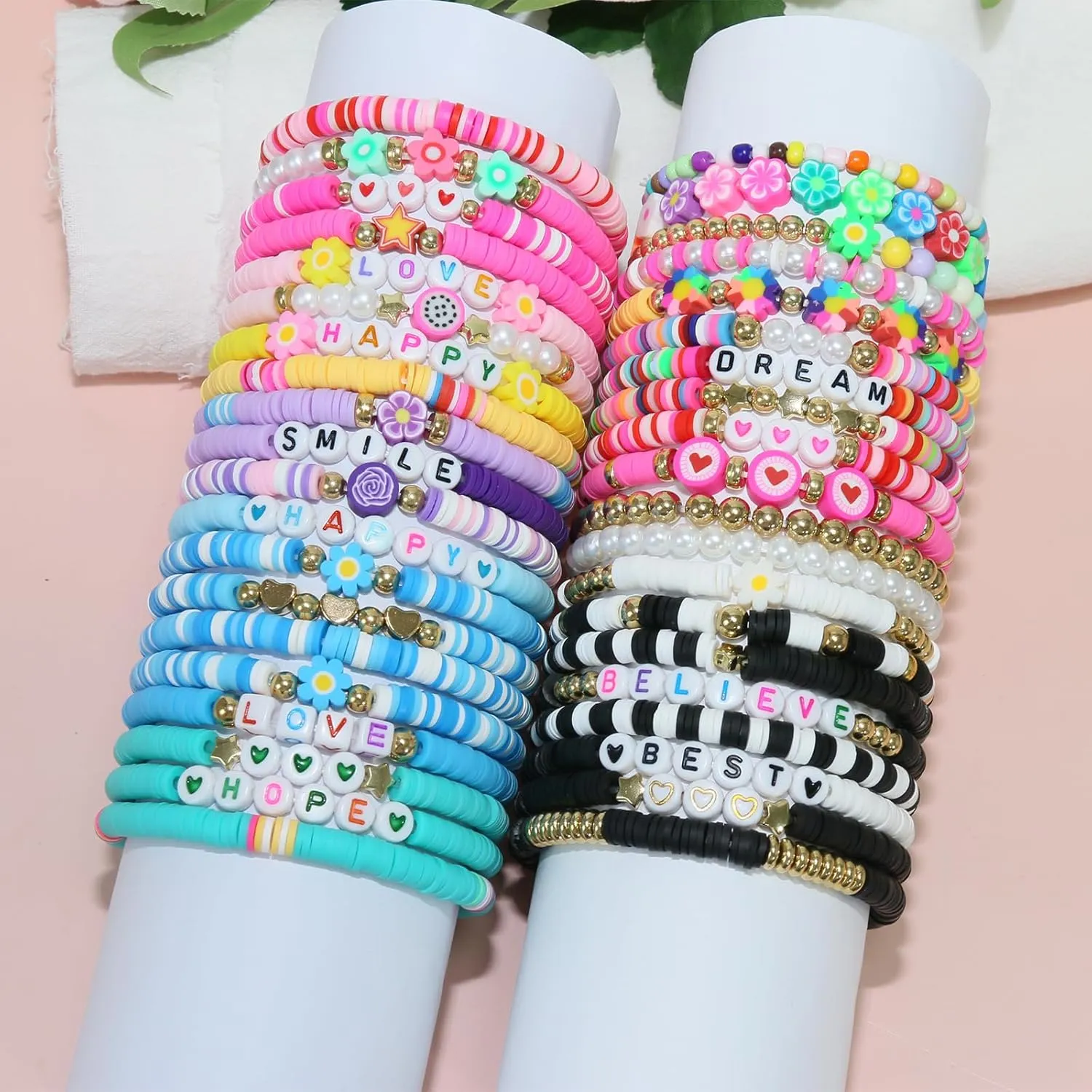 40 Pcs Bracelets for Women Stretch Stackable Elastic Layering Friendship Bracelet, Boho Summer Beach Jewelry Party Favors Gift Party Supplies