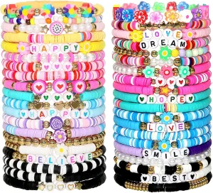 40 Pcs Bracelets for Women Stretch Stackable Elastic Layering Friendship Bracelet, Boho Summer Beach Jewelry Party Favors Gift Party Supplies