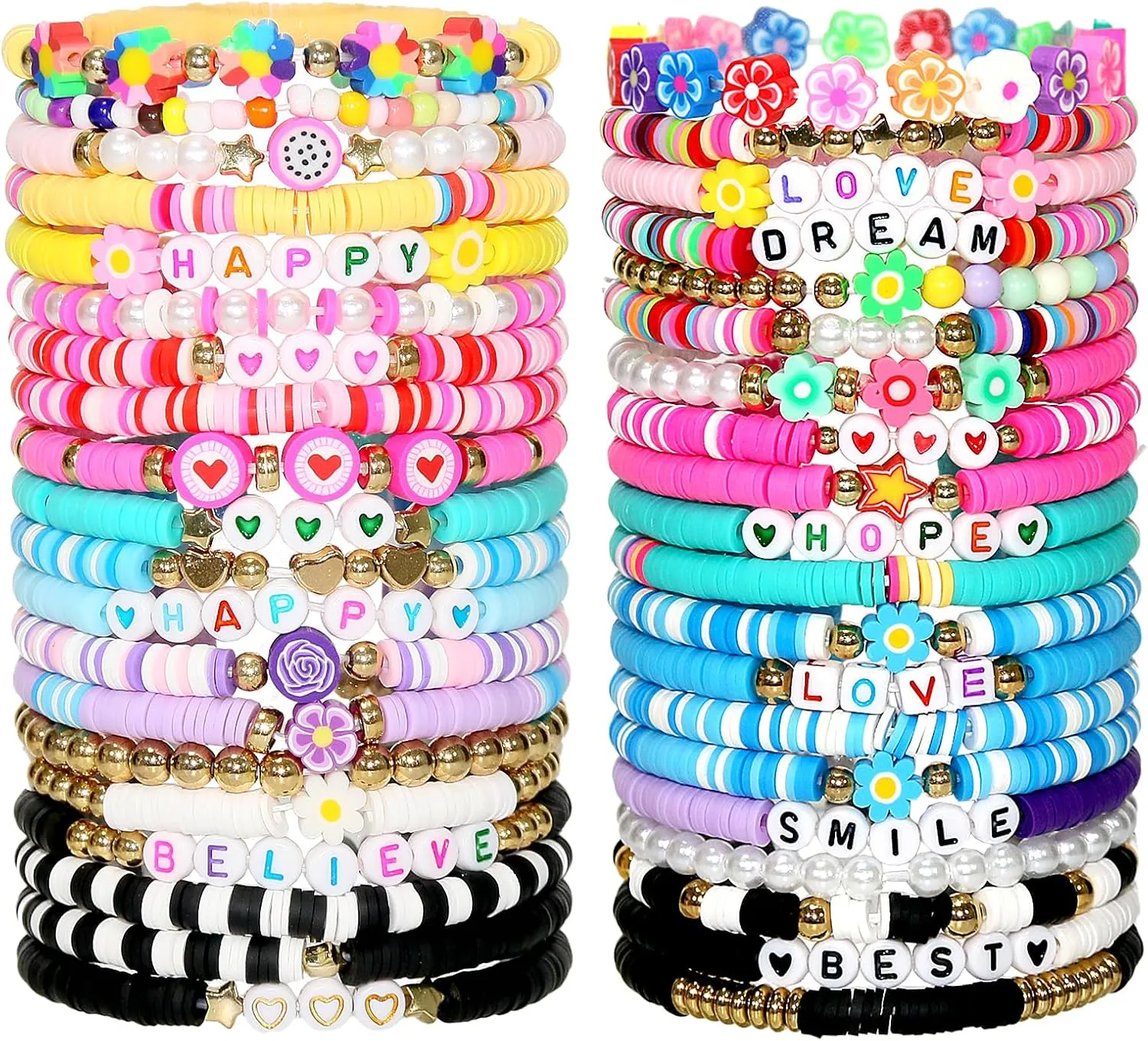 40 Pcs Bracelets for Women Stretch Stackable Elastic Layering Friendship Bracelet, Boho Summer Beach Jewelry Party Favors Gift Party Supplies