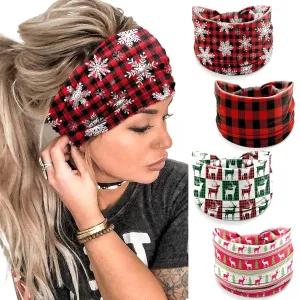 4Pcs Christmas Headbands for Women - Snowflake Plaid Holiday Hair Bands, Festive Gift Hair Accessories (Plaid)
