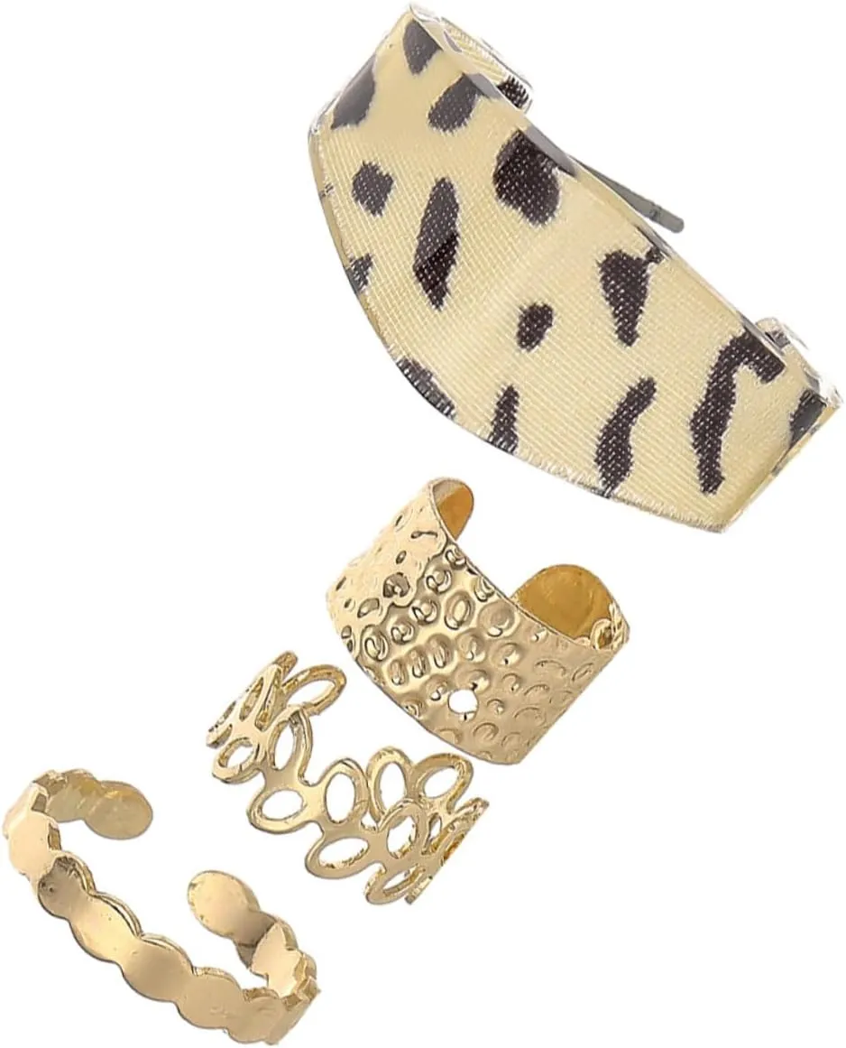 4Pcs Non Piercing Ear Clips Leopard Ear Cuff Fashionable Earring Jewelry for Women Lightweight Comfortable Unique Design for Everyday Wear and Special Occasions