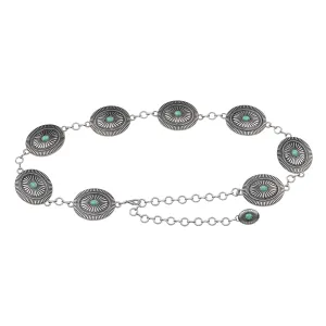 5074 - Western Silver Turquoise Concho Chain Belt