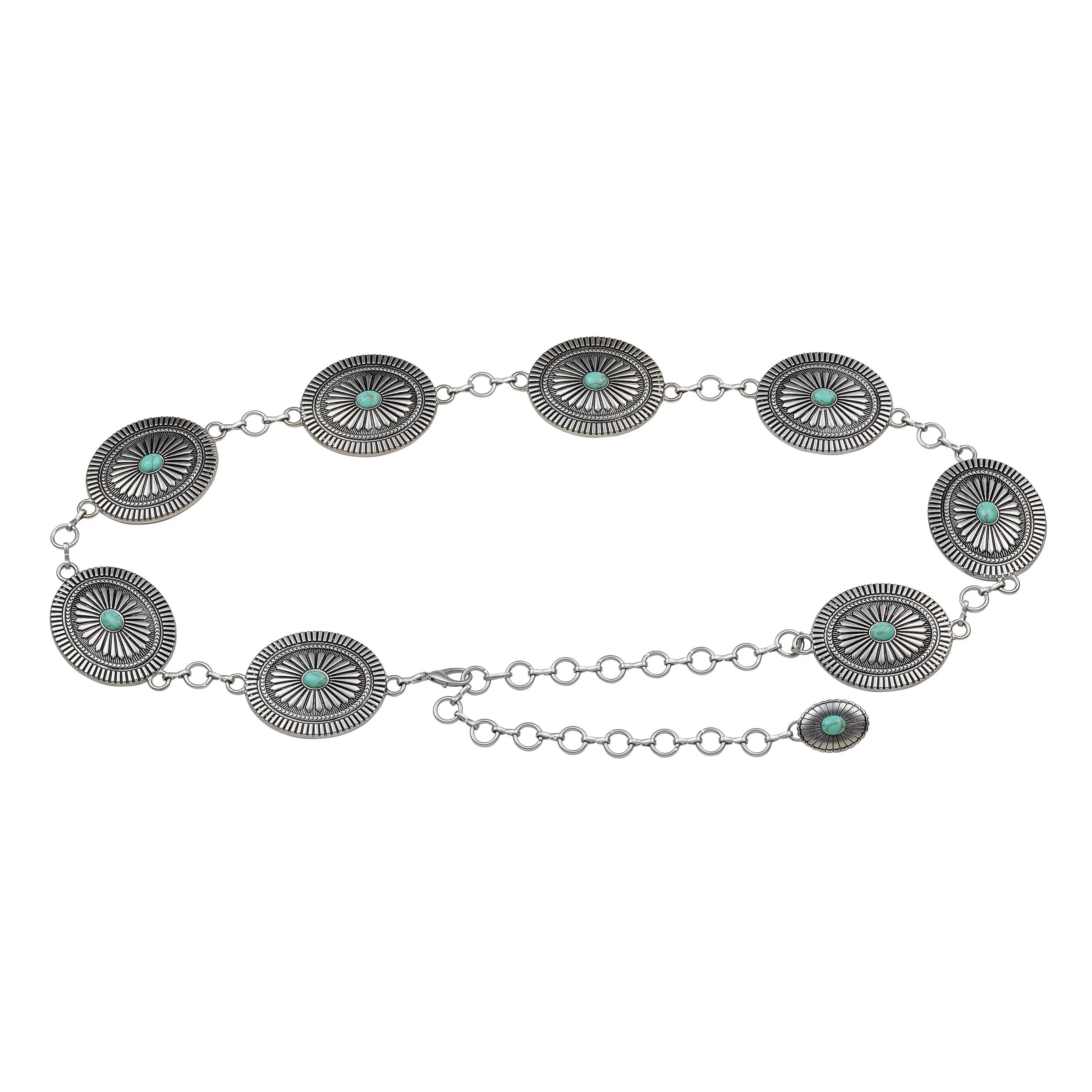 5074 - Western Silver Turquoise Concho Chain Belt