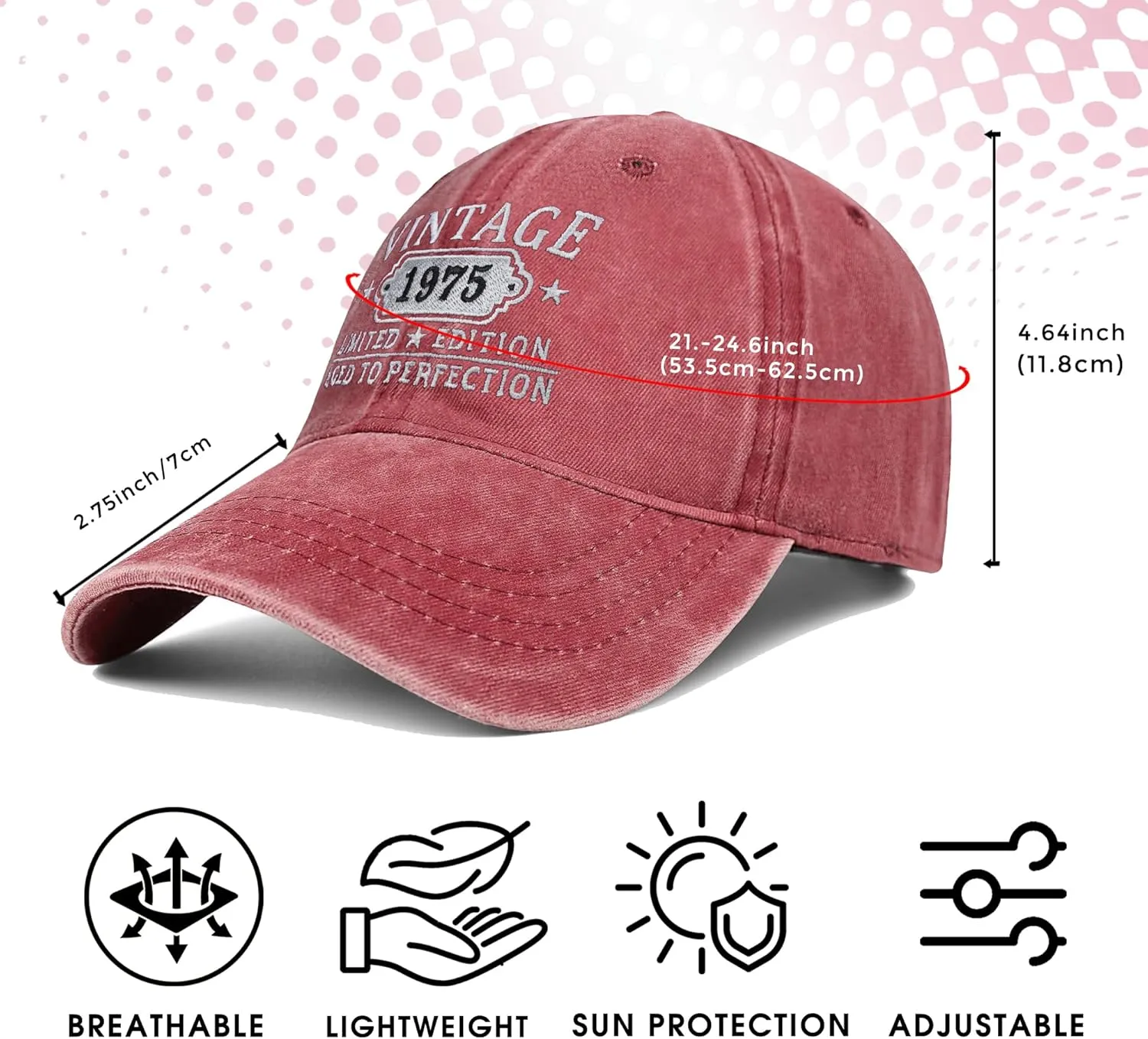 50th Birthday Gifts for Her Him Vintage 1975 Embroidered Black Baseball Cap Women Men