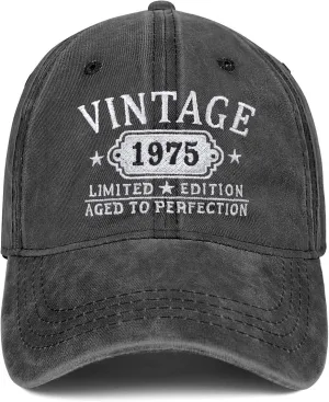 50th Birthday Gifts for Her Him Vintage 1975 Embroidered Black Baseball Cap Women Men