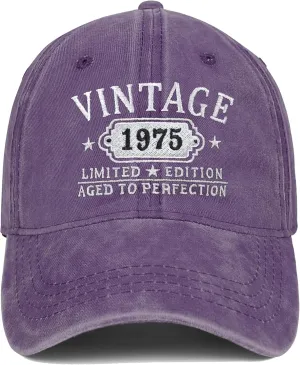 50th Birthday Gifts for Her Him Vintage 1975 Embroidered Black Baseball Cap Women Men