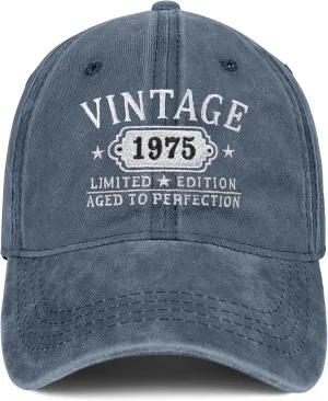 50th Birthday Gifts for Her Him Vintage 1975 Embroidered Black Baseball Cap Women Men