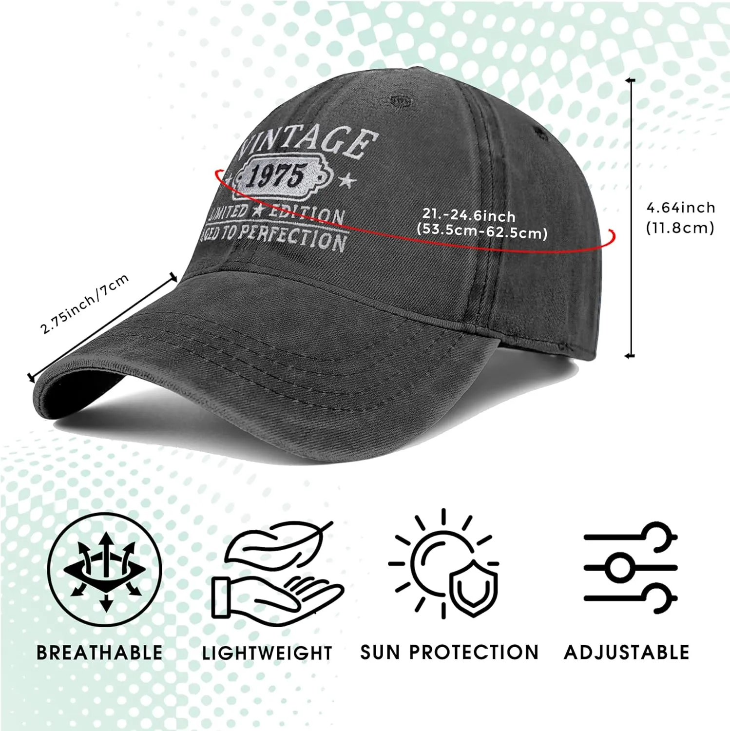 50th Birthday Gifts for Her Him Vintage 1975 Embroidered Black Baseball Cap Women Men