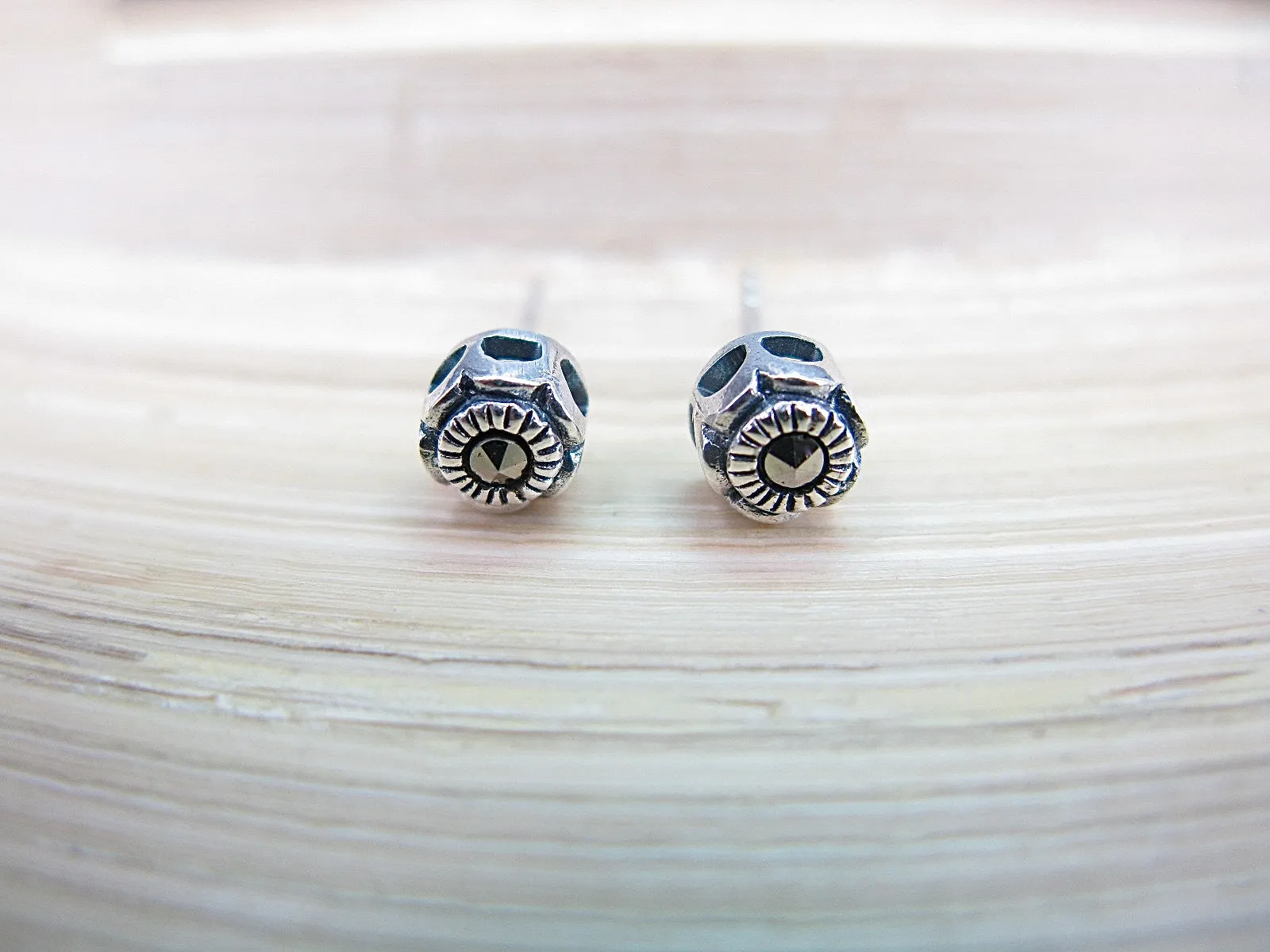 5mm Round Minimalist Marcasite 925 Sterling Silver Stud Earrings
