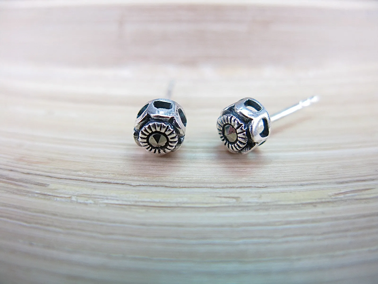 5mm Round Minimalist Marcasite 925 Sterling Silver Stud Earrings