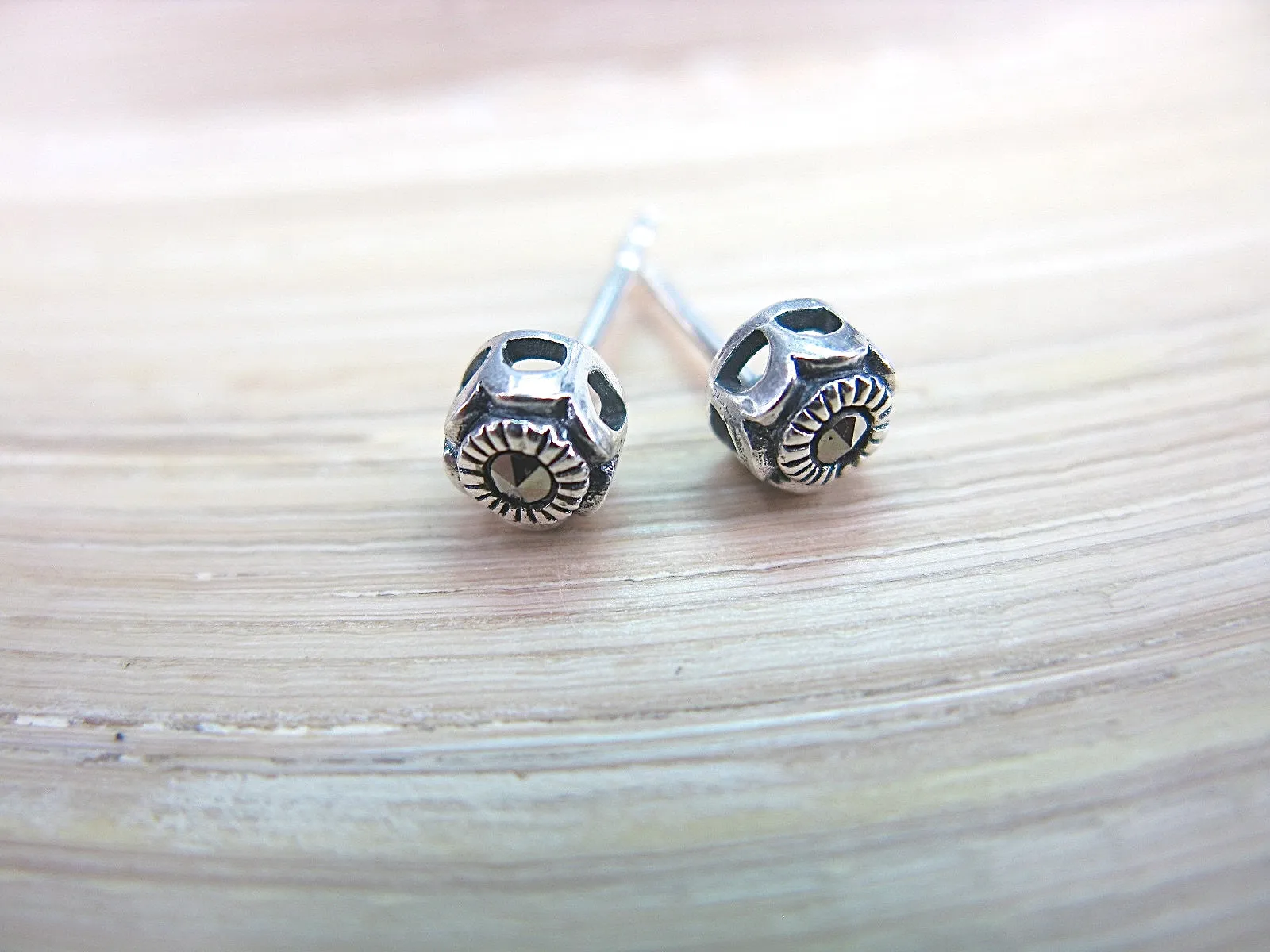 5mm Round Minimalist Marcasite 925 Sterling Silver Stud Earrings