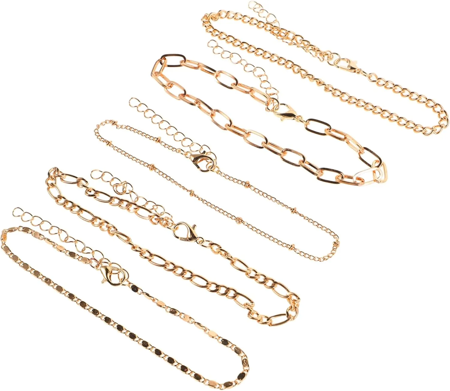 5pc Set Gold Anklet Bracelets for Women Trendy Metal Ankle Jewelry Adjustable Decor Anklets for Party Casual Wear