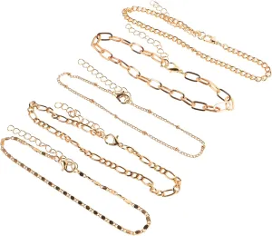 5pc Set Gold Anklet Bracelets for Women Trendy Metal Ankle Jewelry Adjustable Decor Anklets for Party Casual Wear