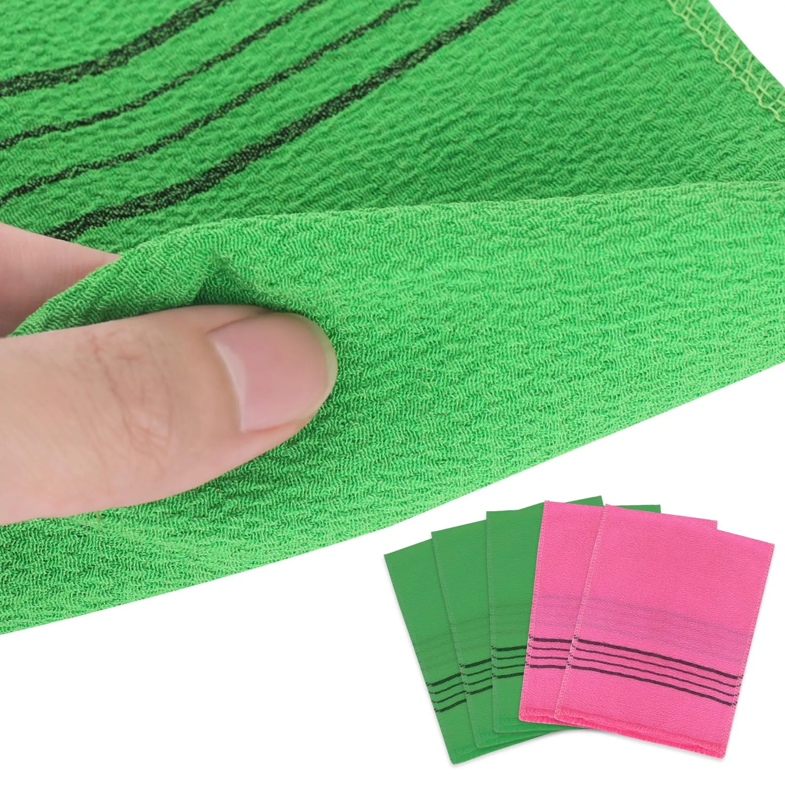 5pcs Asian Exfoliating Gloves Double Sided Korean Scrubbing Washcloth Italy Towel for Dead Skin Removal Callus Scrubber Shower Exfoliating Glove (Pink Green) 2 Pink, 3 Green
