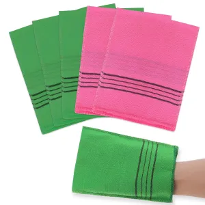 5pcs Asian Exfoliating Gloves Double Sided Korean Scrubbing Washcloth Italy Towel for Dead Skin Removal Callus Scrubber Shower Exfoliating Glove (Pink Green) 2 Pink, 3 Green