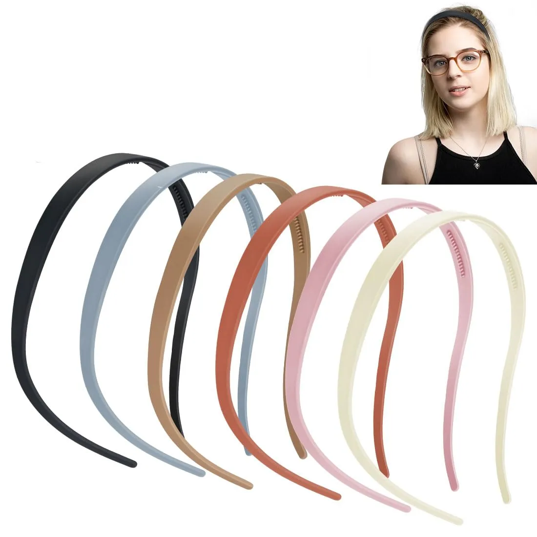 6-Pack Plastic Glasses Headbands for Women - No Headache & Non-Slip Thick Hairband for Eyewear Wearers with Teeth - Adjustable Comfort Thin Adults Hair Accessories for Gym Makeup Wedding Party Office