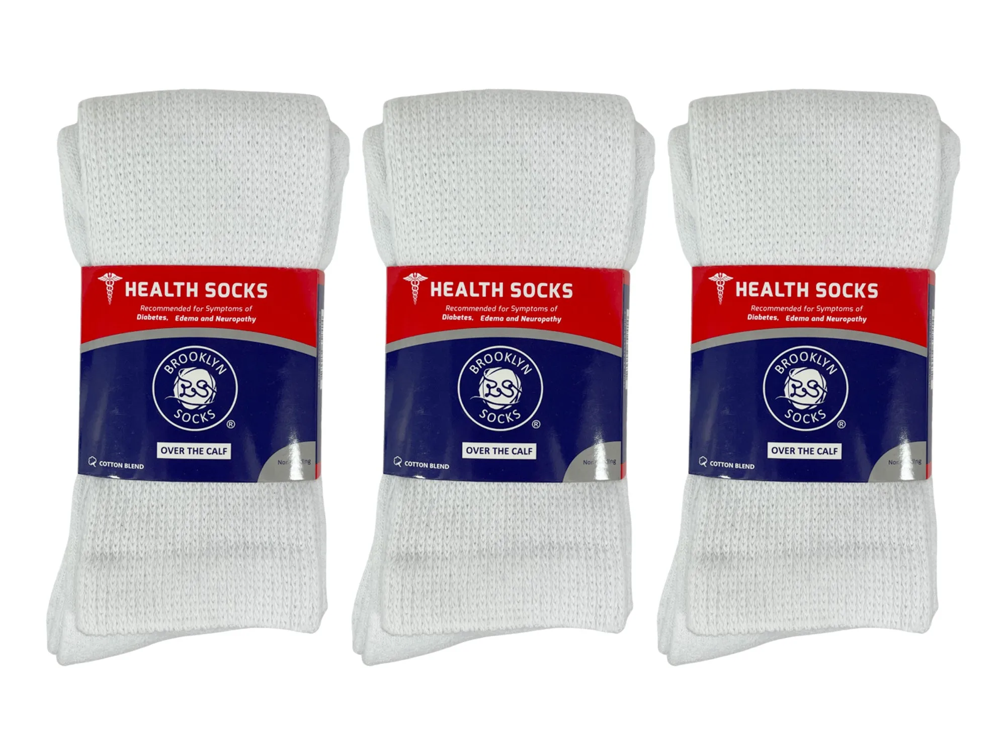6  Pairs of Diabetic Over the Calf - Knee High Cotton Socks (White)