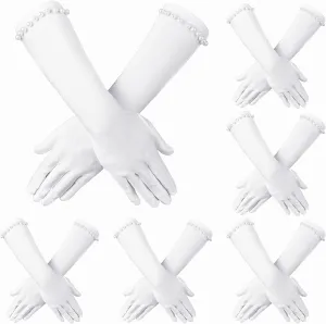 6 Pairs Princess Long Satin Gloves 15 Inch Elbow Length White Opera Gloves for Women Brides Wedding Birthday Party