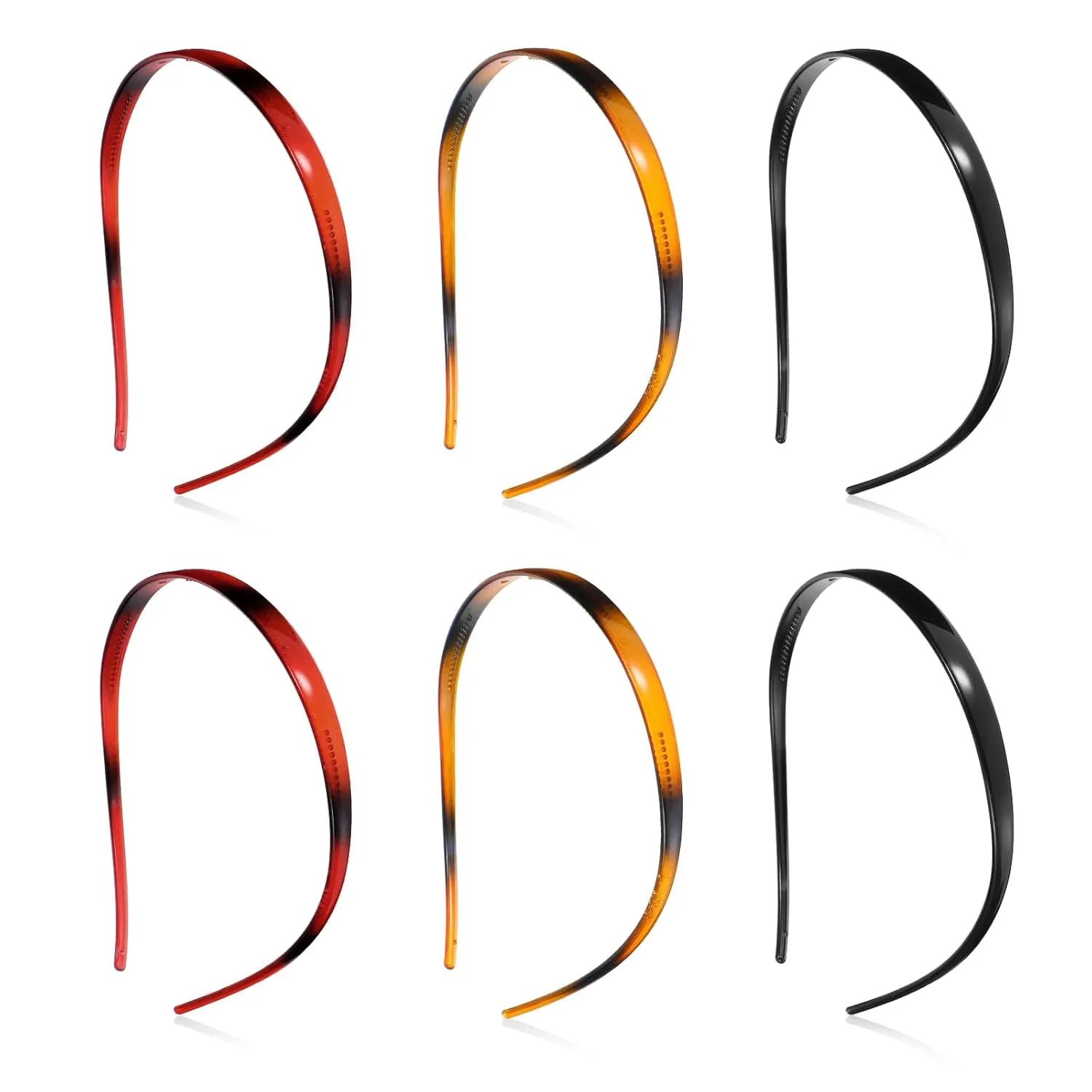 6 Pcs Plastic HairBands Designed for Eyewear, Flex No Pressure Thin Headbands for Women, Comfortable No Headache Headband with Teeth Non Slip(Bright Black, Burgundy, Light Brown