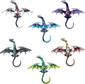 6pcs enamel rhinestone pterodactyl brooch, vintage fine top brooch pin for men women, dragon badge costume shoes and hats jewelry