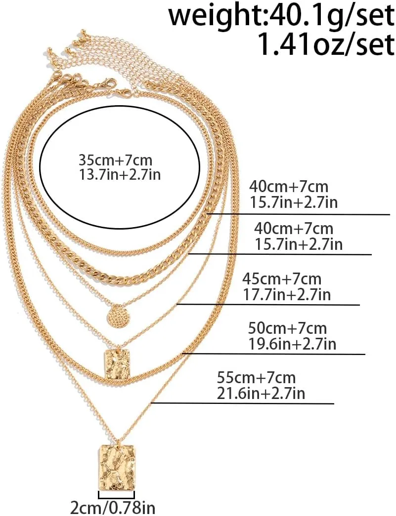 6Pcs Layered Gold Choker Necklace Set for Women Her Dainty Silver Geometry Chain Link Necklaces Trendy Pendant Necklaces Jewelry Accessories