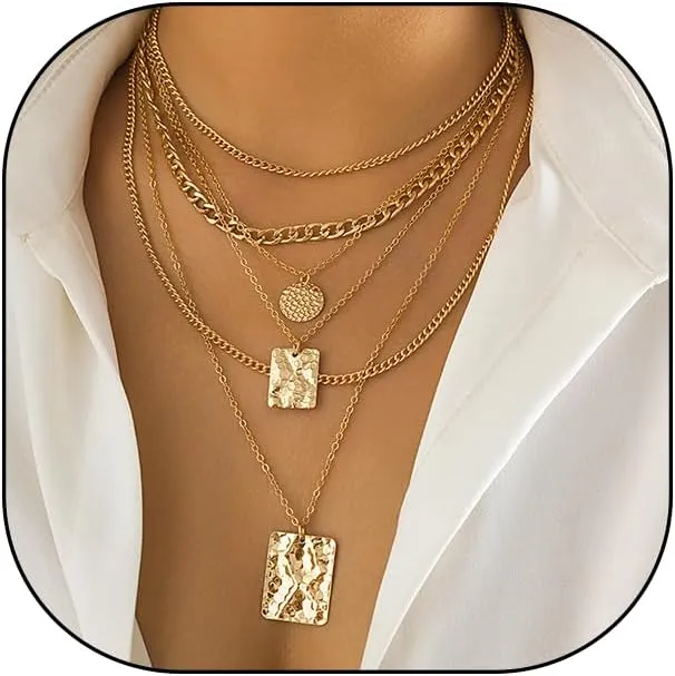 6Pcs Layered Gold Choker Necklace Set for Women Her Dainty Silver Geometry Chain Link Necklaces Trendy Pendant Necklaces Jewelry Accessories